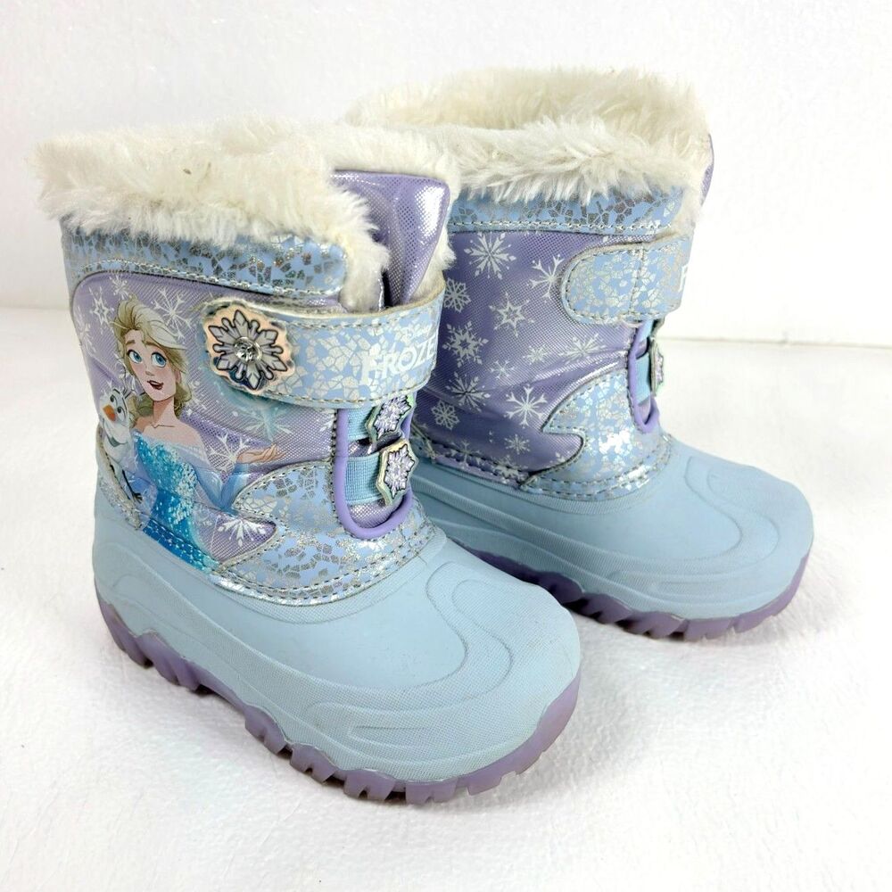 Disneys Frozen Anna & Elsa Toddler Girls Faux Fur Light Up Winter Boots Size 9